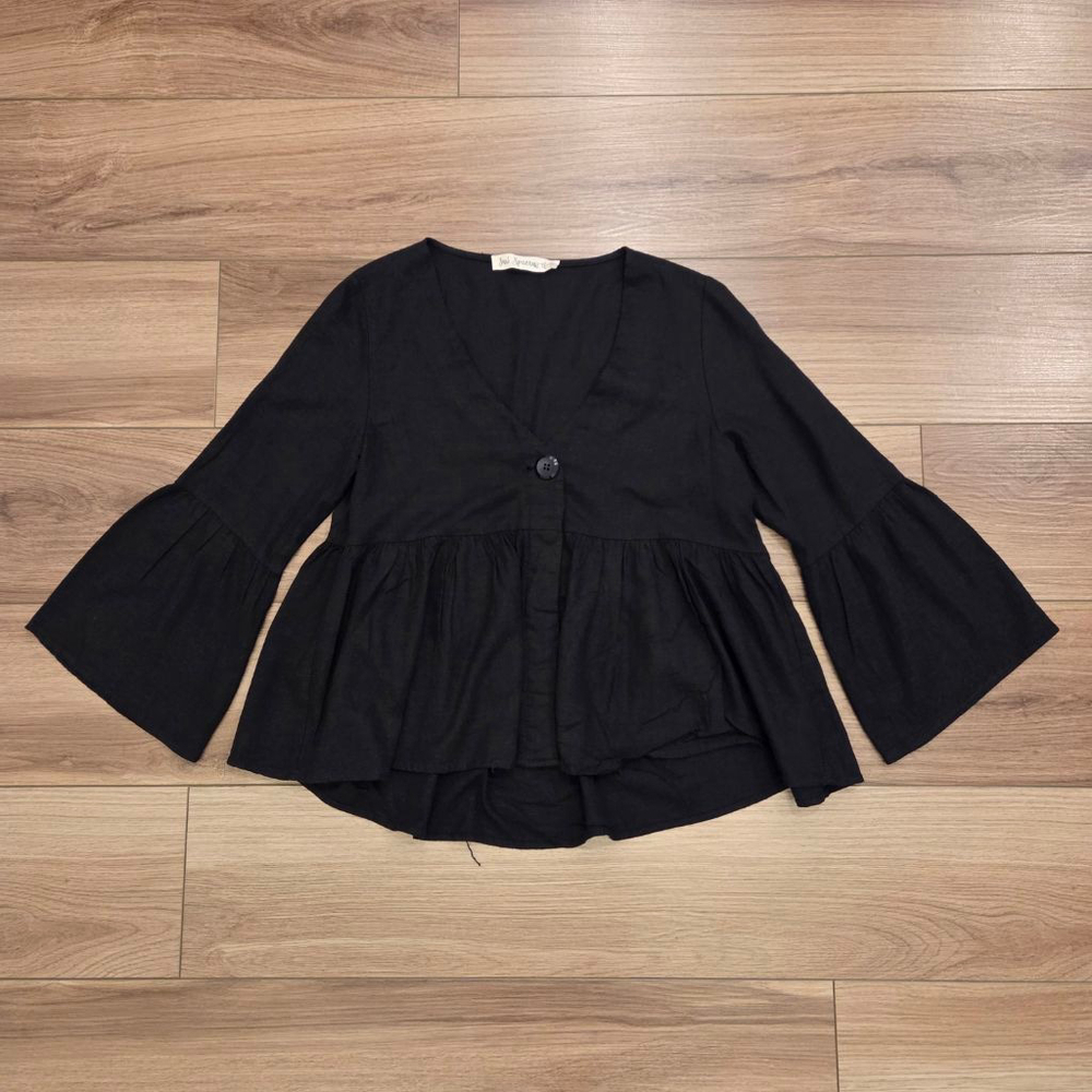 Soul Sparrow Black Bell Sleeve Linen Blend Blouse Size small